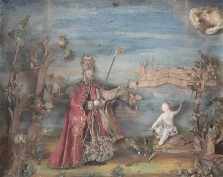 Maestro della fine del XVIII secolo. "Santo vescovo con bambino". Carta,...