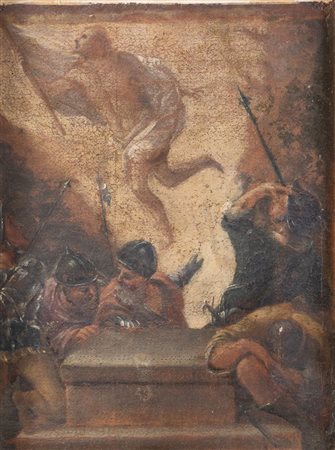 Maestro del XVIII secolo. "Resurrezione di Cristo". Olio su tela applicata...