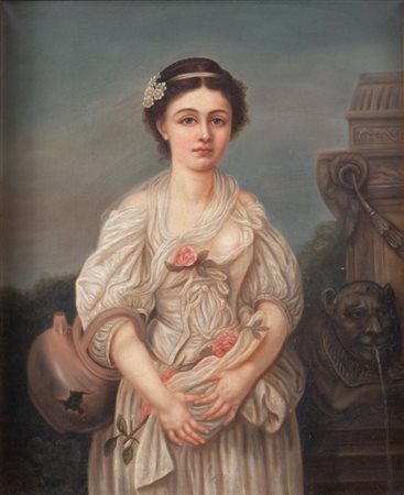 Maestro del XIX secolo. "Fanciulla". Olio su tela. Cm 64,5x53,5.