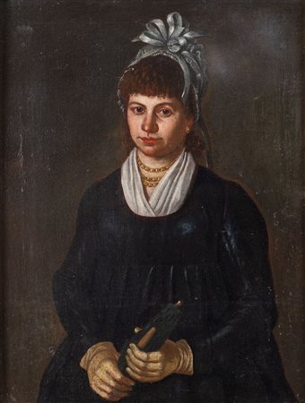 Maestro della prima metà del XIX secolo. "Ritratto di giovane donna". Olio su...