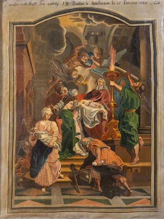 Maestro francese del XIX secolo. "Scena sacra", 1829. Olio su tela. Cm...