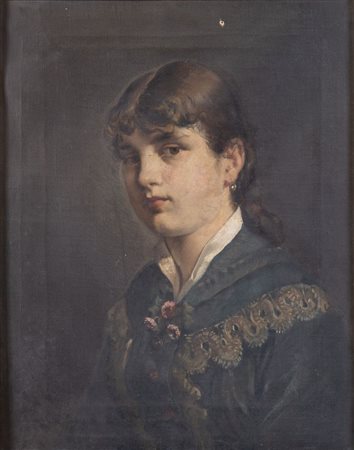 Maestro del XIX secolo. "Ritratto di donna". Olio su tela. Cm 52x41.