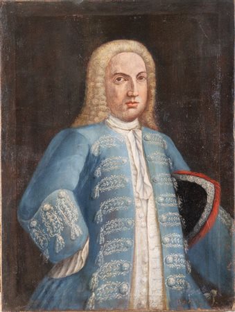 Maestro del XVIII secolo. "Ritratto di uomo con parrucca". Olio su tela. Cm...