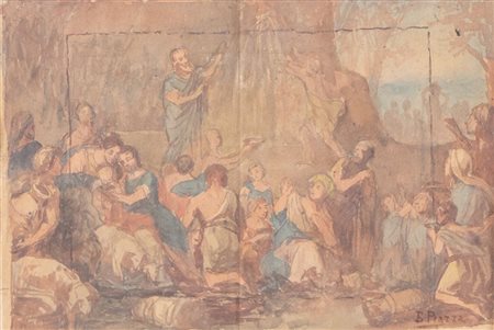 E. PIAZZA "Natività". Acquerello su carta. Cm 17x25,5. Opera firmata in basso...