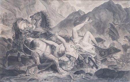 Maestro francese degli inizi del XIX secolo. "Caduta di Dedalo". Carboncino...