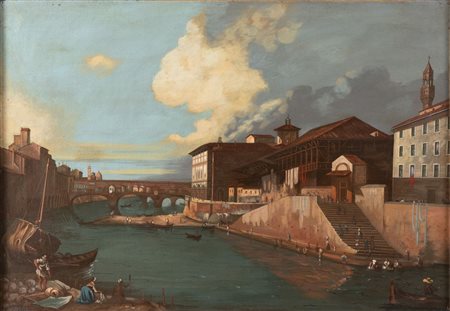 Maestro della fine del XVIII secolo. "Veduta di Firenze". Olio su tela. Cm...