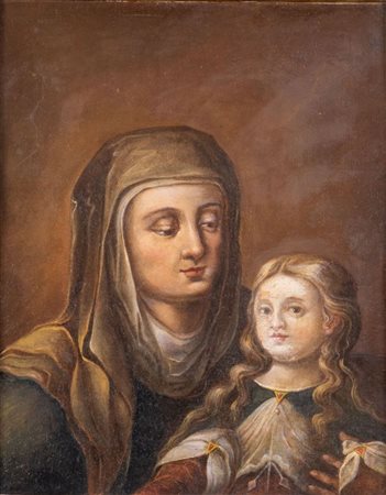 Maestro del XVII secolo. "Madonna con ritratto di bambina". Olio su tela. Cm...