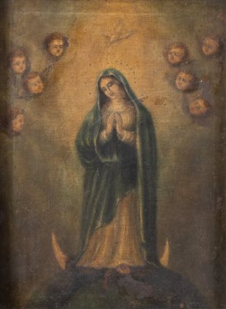 Maestro del XVIII/XIX secolo. "Madonna". Olio su tela. Cm 32x23.