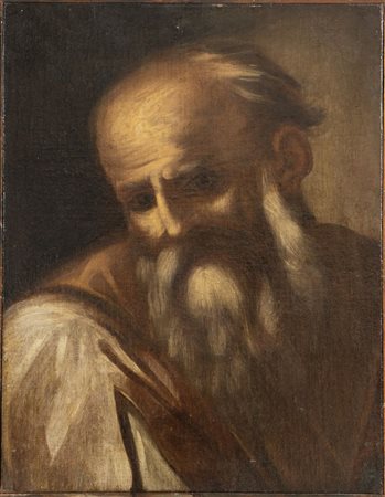Maestro del XVII secolo. "Testa di profeta". Olio su tela. Cm 55x43.