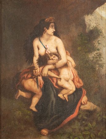 Maestro del inizi del XX secolo. "La furia di Medea". Olio su tela. Cm...