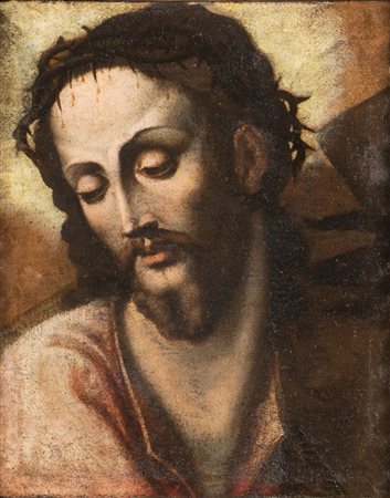 Maestro spagnolo del XVII secolo. "Ecce Homo". Olio su tela. Cm 40x32,5.