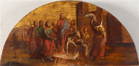 Maestro del XX secolo. "Entrata di Cristo a Gerusalemme". Olio su tavola. Cm...