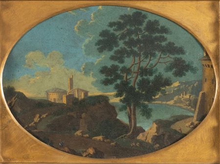 Maestro del XX secolo. "Paesaggio". Olio su tavola. Cm 28,5x38,5.