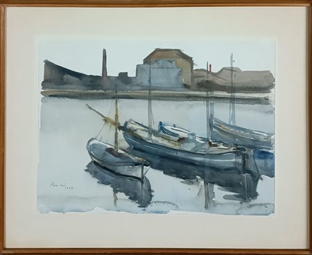 Dino Boschi - Canale con barca, 1958.