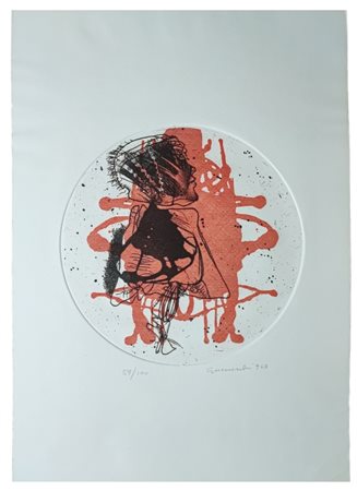 Giuseppe Guerreschi - Donna con uomo sullo sfondo, 1963