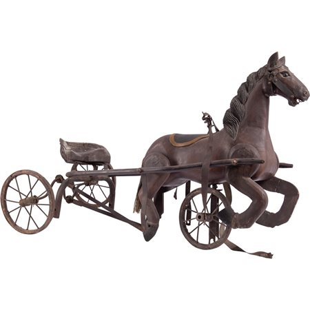 CALESSINO in ferro con cavalo in legno