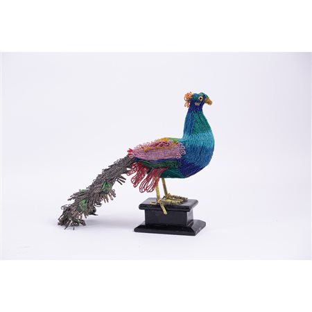 SCULTURA in microperline, "Pavone"