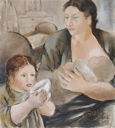 DIPINTO MADRE CON BAMBINI DI LUDMILA FERRI DECLER, 1943