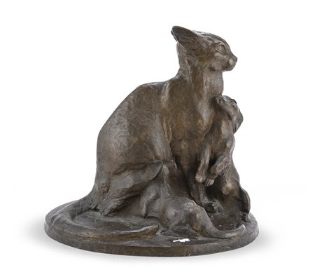 SCULTURA GATTA E MICI DI RENATO BROZZI