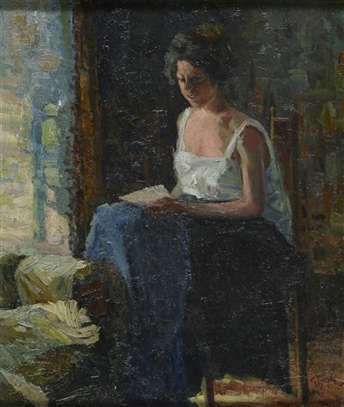 DIPINTO DONNA CHE LEGGE, ANNI '40