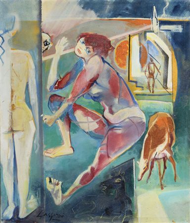 DIPINTO UNA RAGAZZA SEDUTA PER TERRA DI NINO GASPARRI, 1982