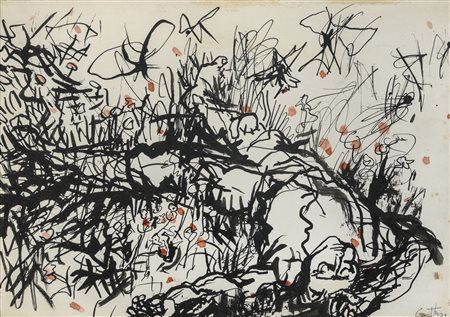 GOUACHE CADUTO FRA I PAPAVERI DI RENATO GUTTUSO, 1961