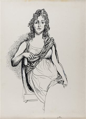 TECNICA MISTA DONNA DI RENATO GUTTUSO, ANNI '70