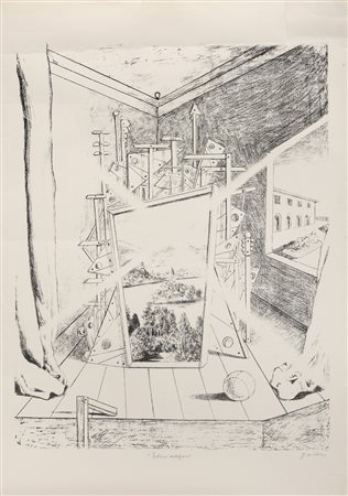 LITOGRAFIA INTERNO METAFISICO DI GIORGIO DE CHIRICO