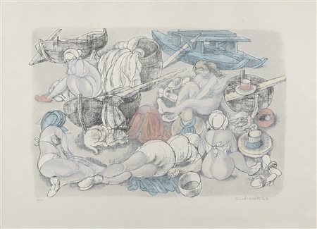 LITOGRAFIA DONNE AL MARE, 1964