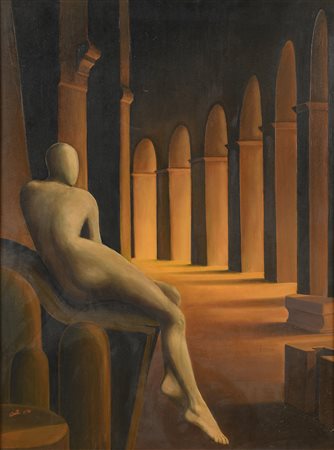 DIPINTO FIGURA METAFISICA DI AUGUSTO CONTI, 1970