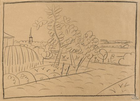 DISEGNO A MATITA CAMPANILE E GIARDINO DI ANDRÉ DERAIN