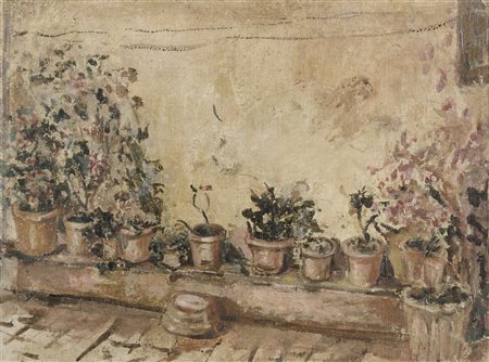 DIPINTO ESTERNO CON VASI DI FIORI