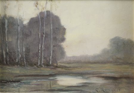 DIPINTO PAESAGGIO LACUSTRE F.TO RENUCCIO RENUCCI