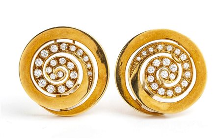 Paio di orecchini con motivo a spirale in oro e diamanti - firmato BULGARI 