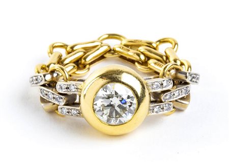 Anello in oro a maglia grumetta con diamante - firmato POMELLATO 
