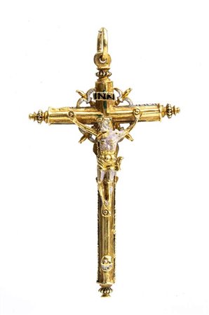 Croce pendente continentale in oro e smalti - metà XVIII secolo