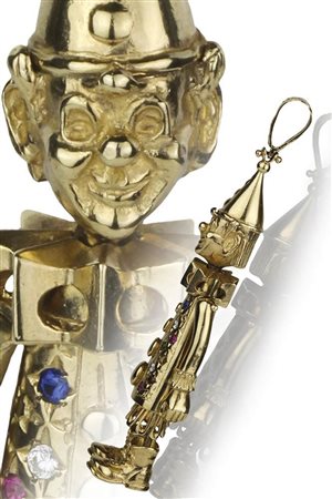 Pinocchio pendente in oro e pastre vitree