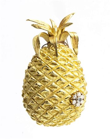 Spilla in oro raffigurante un ananas con fiore in diamanti - firmato NICHILO