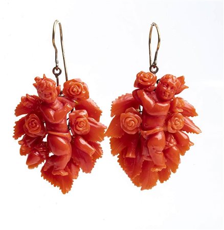 Orecchini pendenti in corallo Mediterraneo ed oro 