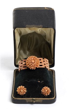 Demi parure floreale in corallo Sciacca ed oro - fine XIX secolo