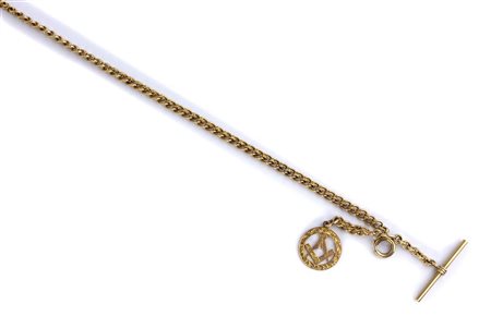 Catena da orologio vittoriana inglese in oro con pendente massonico - Birmingham 1894
