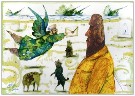 ANTONIO POSSENTI Lucca 1933 Postino dell'isola di Pasqua 2001 T.m. su cartone...