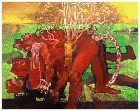 RAFFAELE DE ROSA Podenzana 1940 Villaggio della nuova vita... Olio su tela...