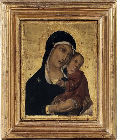 Simone Martini (1284 Siena - 1344 Avignone), nei modi di, Madonna col Bambino tempera su fondo oro