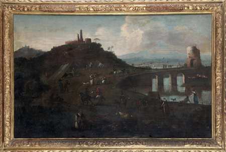 Reder Christian detto Monsù Leandro, Paesaggio con personaggi in riva al fiume e cittadella sullo sfondo