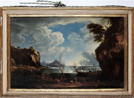 Fidanza Francesco nei modi di, Paesaggio costiero con figure e imbarcazioni