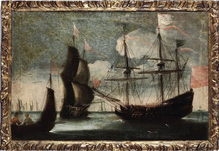 Scuola del XVIII secolo, Marine con velieri
