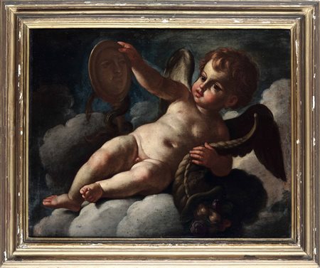 Scuola emiliana del XVII secolo, Allegoria con putto con gli attributi della Prudenza e dell'Abbondanza
