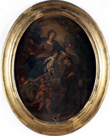 Scuola dell’Italia settentrionale del XVIII secolo, San Francesco d’Assisi in adorazione della Vergine col Bambino e Angeli