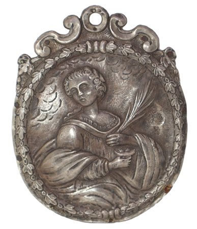 Placca in argento sbalzato raffigurante Santa Lucia, 1775